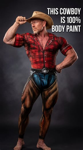Watch me body paint a pro body builder, Michael lynn. From bare body to a cowboy. All paint and a thong! What your thoughts? #bodypainting #cowboy #bodybuilder #airbrushhero #bodypaintingairbrush | Airbrush Hero By Avi Ram