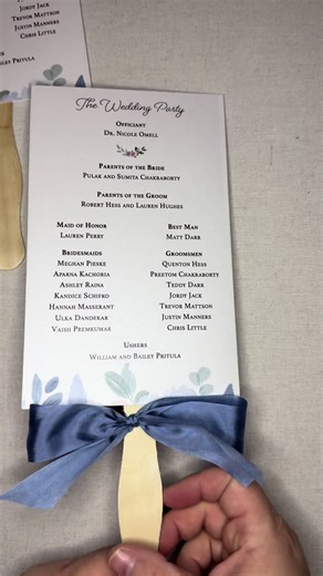 Elevate your ceremony programs AND make them functional. Perfect for any outdoor summer wedding! #summerwedding #ceremonyprograms#2026wedding #weddingpapergoods #weddingsignage