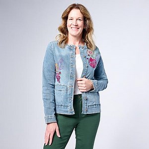 DG2 by Diane Gilman New Classic Stretch Denim Embroidered Jacket | HSN