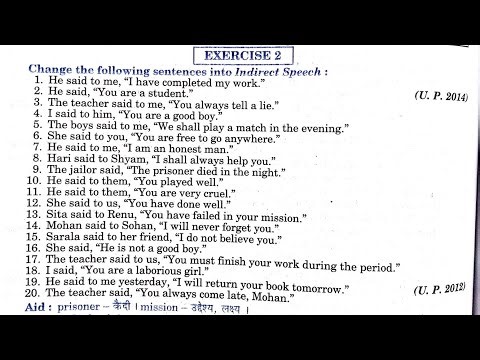 Direct And Indirect Speech Class 12 | exercise 2 | Exercise 2 Class 12 | Exercise 2 Class12 UP board