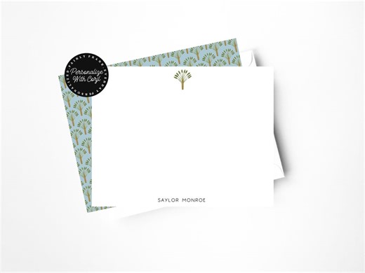 Editable Palm Tree Note Cards Template, Personalized Coastal Stationery, Corjl Editable Notecards, Tropical Flat Cards, - Etsy