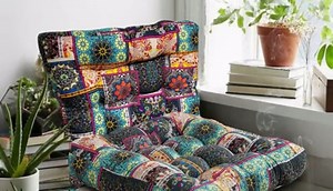 Boho Square Floor Seat Pillows Cushions 22" x 22", Soft Cotton Linen Bohemian Yoga Mandala Meditation Pouf Tatami Floor Pillow Cushion for Living Room Adults & Kids Casual Reading Nooks,Flowers Beige