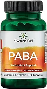Swanson PABA - Powerful B Complex Supporting Red Blood Cell Formation - Folic Acid Component Aiding Supply Oxygen to Cells and Skin Health Support - (120 Capsules, 500mg Each)
