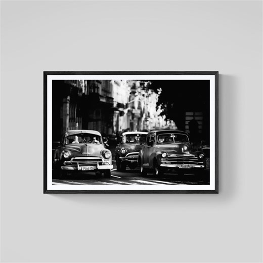 Havana Cuba Poster – Vintage Cars Street Photo – Black & White Travel Wall Art (digital Download) - Etsy