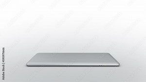 Thin Modern Laptop Animation. Highly Detailed Generic Aluminum White Screen Display Laptop Spinning and Opening Over White Background. Track and Add Your Own Photos or Videos.