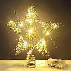G-Snowflake Deer Christmas Tree Topper 3D Geometric Star LED Metal Hollow Designed Tree-top Star for Festive Holiday Decor