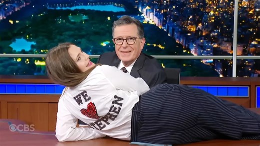 Drew Barrymore Recreates Famous David Letterman Stunt With Stephen Colbert: ‘You Want Me to Do a Little Dance for You?’ | Video