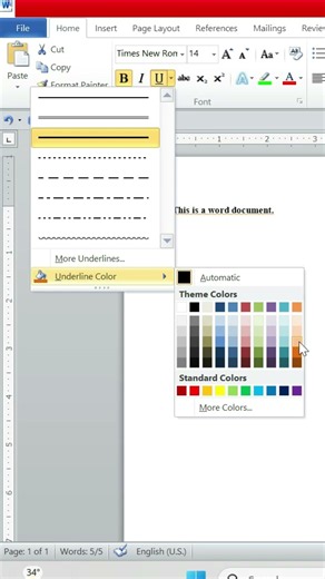 How to Apply Colorful Underline in MS Word | Change Underline Color #shorts