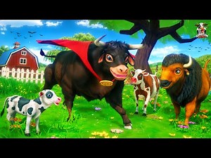 Super Bull Rescues Cow, Calf & Bison - Farm Rescue Adventure!