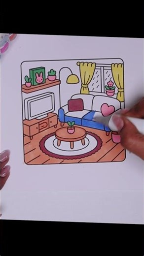 Cozy Living Room Coloring 🛋️✨ | Relaxing Art ASMR #shortsviral