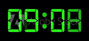 09:00 - Digital clock timer animation .green digital text animation on black background.