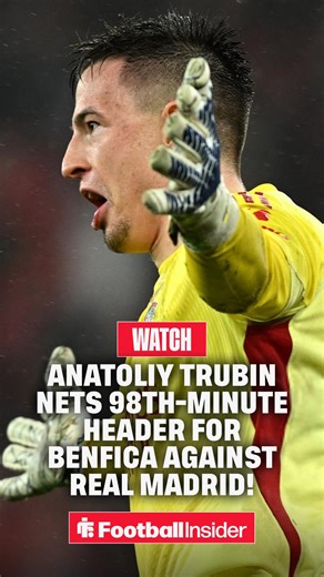💥 𝐖𝐎𝐖! - Watch this brand NEW angle of Anatoliy Trubin's 98th-minute header against Real Madrid to secure Benfica a play-off spot - the scenes are sensational. | Football Insider