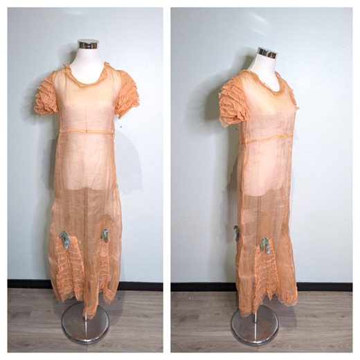 Vintage 1930s Sheer Peach Old Hollywood Cocktail Summer Dress Velvet Bows Dress Size S - Etsy