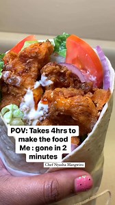 We need to talk about this Math that doesn’t Math : SPENDING HOURS COOKING SOMETHING EATEN IN 5 MINUTES 😂… imagine, oxtail can take 3hrs to cook, and I eat it in 10mins 🙂‍↔️, you soak sugar beans overnight, boil them for some hours still and gone in 5mins or Mazondo (cow feet) the whole day uchikuchidzira moto (cooking them on an open fire) and you eat them in 10mins 🧐. HOW?! Let me know in the comments if you want the recipe 😌. Bon Appetit! 😋 #food #ChickenWrap | Chef Nyasha Mangwiro