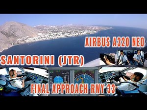 SANTORINI 🇬🇷 (JTR): Airbus A320 NEO landing from the flight deck | Runway 33 | Cockpit + pilots