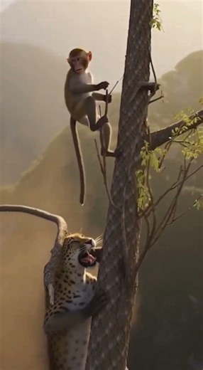 Monkey's Desperate Escape from Hunting Leopard #survival #animalchasе