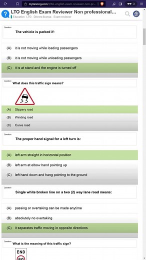 LTO Non Professional Motorcycle Exam Reviewer