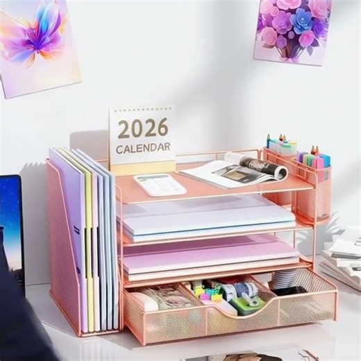 ✨ Rose Gold Desk Organizer | Stylish Workspace Organization