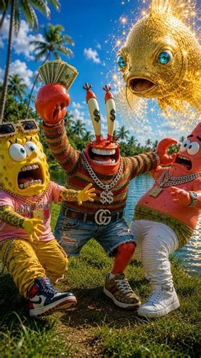 Who take the golden fish spongebob patrick or mr crab 🦈 #spongebob #trending #funny