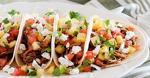 Slow Cooker Pulled Pork Tacos with Pineapple Pico De Gallo