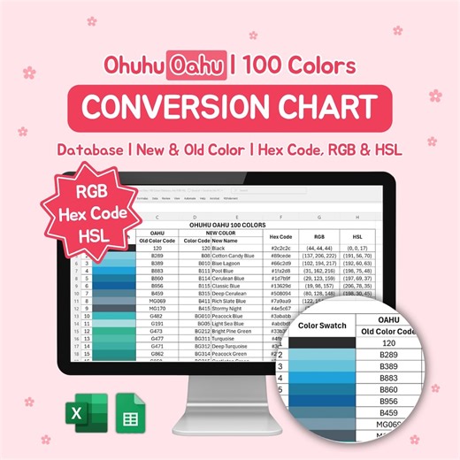 Ohuhu OAHU Conversion Chart| 100 Colors| Old New Code| Hex Code | RGB (excel File) - Etsy New Zealand