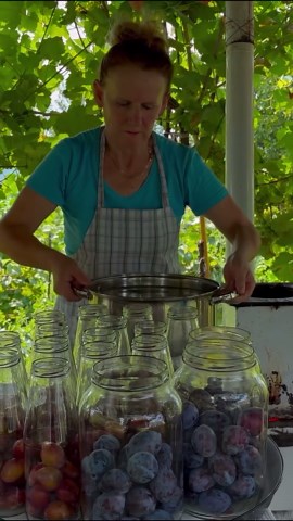 Albanian Village Life 🇦🇱 on Instagram: "Here’s how we prepare plum compote in our village 🍑🍯 #VillageTradition #PlumCompote #HomemadeDelights"