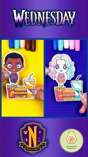 McDonald’s Madness! 🍔 Bianca & Enid Papercraft Food Battle 👻 #Wednesday #DIY