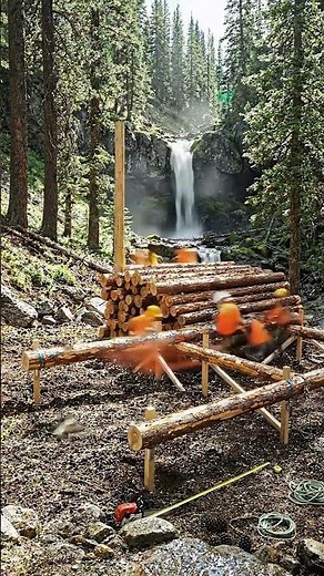 Building Wooden Log Cabin in Forest 🌲 Survival House Step by Step #timelapse #construction
