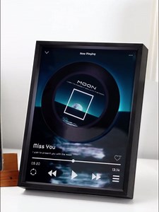 Music Picture Frame Bluetooth Speaker - Rotating Turntable Wireless Speaker Song Plaque, Light Up Music Plaque Art Paintings Frame with LED Light, Home Desk Decor Gifts for Men & Women (Moon)