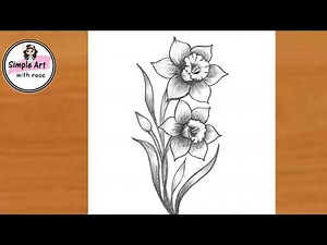 How to draw Daffodil flower easy step by step| Daffodil flower drawing| simple art with rose