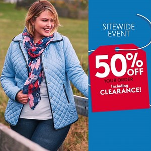 47K views · 18 reactions | The Sitewide Event is ON! Receive 50% off sitewide INCLUDING clearance! Shop fast while supplies last. Sizes 12-44. | Woman Within | Facebook