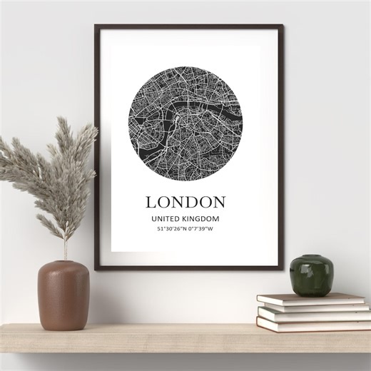 London City Map Print: Minimalist Black and White Travel Poster (digital Download) - Etsy
