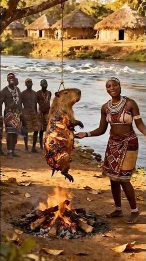 🔥 African Cooking & Tribal Dance | Capybara Feast with Traditional Music 🎶