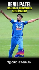 885K views · 14K reactions | From Valsad to the India U19 stage!  Henil Patel’s rise as a fearless swing bowler has been nothing short of inspiring, from winning the Vinoo Mankad Trophy with Gujarat to starring in India’s U19 tours of England and Australia!  #HenilPatel #IndiaU19 #FutureStar #CricketTalent #GujaratCricket #FastBowler #CricketJourney #CricketGraph #foryoupage #foryou #explorepage #explore #trending #reelsinstagram #viral #viralinstagram | CricketGraph | Facebook
