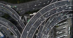 Aerial view of Nanpu Bridge Nanpu Bridge Approach Bridge in Shanghai, the Chinese characters on the road indicate where you are going, it mean "To Zhongshan Road", "To Inner Ring Road", etc.