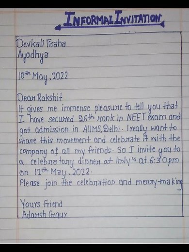Class 12 Informal invitation format| Invitation writing Class 12 | Cbse Board