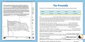 The Preamble Cloze Reading Worksheet for 6th-8th Grade