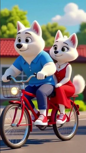 Cute Cartoon Dogs Riding Bicycle Together | AI Animals World | Love
