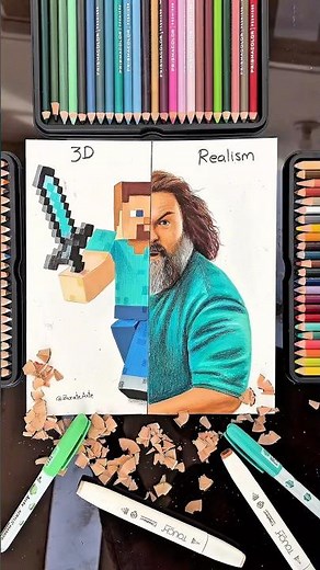 Drawing Steve from MINECRAFT in a 3D and REALISTIC style 🤩 #drawing #drawings #minecraft
