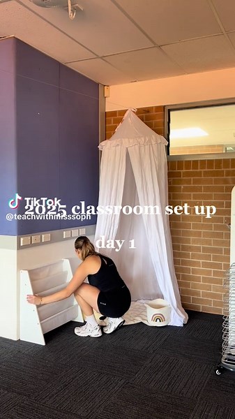 2025 classroom set up - day 1 💛☀️ Enjoy day one of setting up my first classroom. Lots of rearranging and moving furniture around! #classroomsetup #classroomdecor #2025classroom #teachersoftiktok #teacher #teacherlife