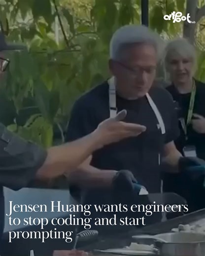 AIBot Hub | AI & Robotics Hub on Instagram: "Jensen Huang wants engineers to stop coding and start prompting NVIDIA CEO Jensen Huang says the role of engineers is shifting fast: instead of writing endless lines of code, they should focus on describing intent, constraints, and goals, letting AI systems handle the implementation. In his view, AI is becoming a universal software generator, where natural language and high-level reasoning replace much of traditional programming. The competitive edge 