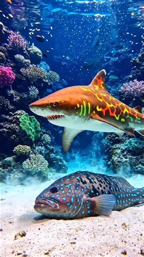 Fire Blacktip Shark vs Glassy Strawberry Grouper – Insane Underwater Fight & Defeat #shorts