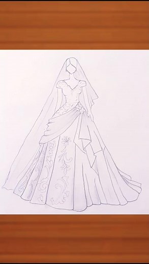 Elegant Bridal Gown Sketch 👰✨ | Easy Dress Drawing #shorts
