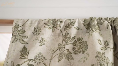 jinchan Floral Valance Curtain Linen Kitchen Valance for Windows 16 Inch Farmhouse Blackout Green Floral Short Window Treatment for Living Room 1 Panel Rod Pocket Double Layer Sage on Beige