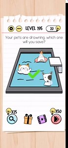Brain Test Level 195 Your pets are drowning, which one will you save