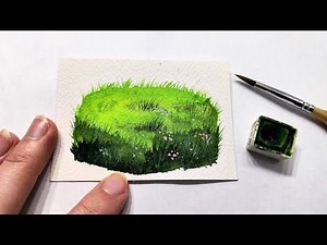 EASY layered watercolor grass patch painting tutorial »How to paint grass for beginners STEP BY STEP