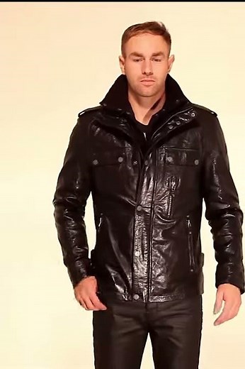 Veste cuir pour hommes Serge LVTW noir de chez Mauritius