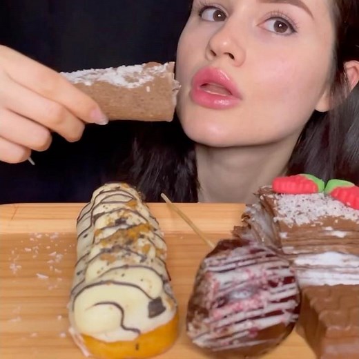 ASMR CHOCOLATE DESSERTS, MILKA, CREPE CAKE, DONUT MUKBANG (No Talking) EATING SOUNDS 먹방 #shorts