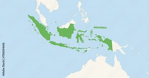World Map Zoom In To Indonesia. Animation in 4K Video. Green Indonesia Territory On Blue and White World Map