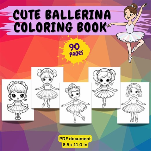 Cute Ballerina Coloring Book for Kids | 90 Pages of Adorable Ballet Coloring Pages - Etsy